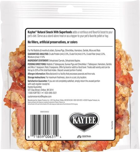 kaytee وجبة خفيفة طبيعية مع الأطعمة الفائقة للخنازير الغينية الأليفة والأرانب والهامستر والحيوانات الصغيرة الأخرى، والبطاطا الحلوة والتوت البري، 3 أونصات in Kuwait