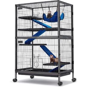 HABUTWAY 50''H Metal Small Animal Cages, Rolling Chinchilla Cage with Removable Ramps, Lagre Cage for Chinchillas/Guinea Pigs/Rabbit, Ferret Cages with Hammock & 5 Tiers, Black in Saudi Arabia