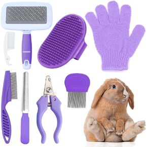 VCZONE Pink Small Animal Grooming Kit with Nail Clipper, Flea Comb, Shampoo Brush, Slicker Brush, Massage Glove for Rabbits in Saudi Arabia