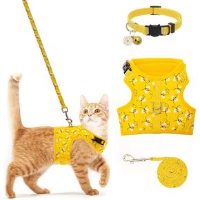BINGPET Cat Harness and Leash Set Escape Proof for Walking,Step-in Harness with Lightweight Soft Breathable Mesh,Adjustable Easy Control Harness (Sunshine Citrine, M(Chest:10.5-13.5"))