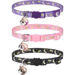 Breakaway Cat Collars with Bell & Cute Pendants - 3 Pack American Flag Adjustable Safety Kitten Collars for Girl Boy Cats Puppy and Small Pets