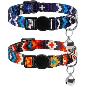 CollarDirect Aztec Cat Collar Breakaway Pack of 2 PCS Nylon Tribal Pattern Geometric Pet Kitten Collars for Cats (Blue + Orange)