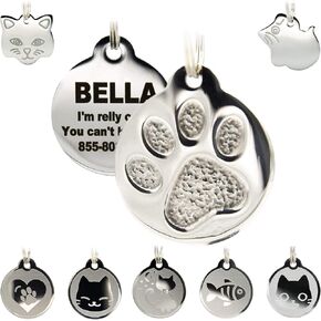 Stainless Steel Cat ID Tags - Engraved Personalized Cat Tags Includes up to 4 Lines of Text with Cat Shape in Saudi Arabia