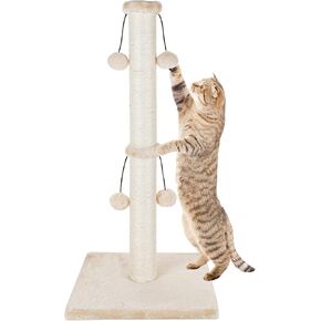 Dimaka 29'' Cat Scratching Post, Natural Sisal Rope Scratcher Post, Kitten Claw Scratch with 4 DanglingToy Balls for Large Cats (Grey)