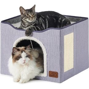 Bedsure Cat House Bed for Indoor Cats with Fluffy Ball and Scratch Pad,Grey in Saudi Arabia