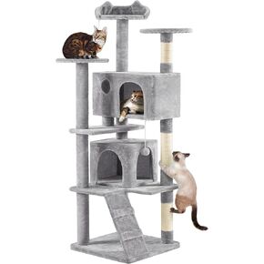 Yaheetech 54in Cat Tree Tower, 2 Caves, Kitten-Ear Perch & Scratching Posts in Saudi Arabia