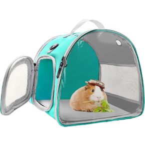 Small Animal Carrier Bag, Upgraded Portable Guinea Pig Carriers, Transparent Hamster Carrying Case, Reptile Rat Rabbit Bearded Dragon Hedgehog Carrier Bag for Travel, Hiking, Walking, Outdoor (Black)