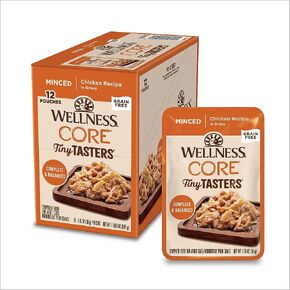 طعام القطط الرطب من Wellness CORE، طعام طبيعي كامل ومتوازن للحيوانات الأليفة، مصنوع من لحم حقيقي، كيس 1.75 أونصة، 12 عبوة (قطة بالغة، دجاج مفروم في المرق) in Kuwait
