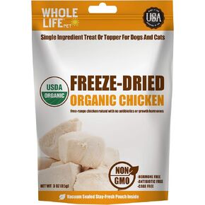Whole Life Pet USDA Certified Organic Chicken - Dog & Cat Treat Or Topper - Human Grade, Freeze Dried, One Ingredient - Protein Rich, Grain Free, Made in The USA