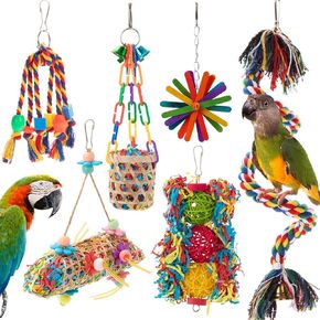 5PACK Bird Colorful Chewing Toys Parrot Foraging Shredder Toys Shred Hanging Foraging Toys,Comfy Perch Parrot Toys for Rope Bungee Bird Toy