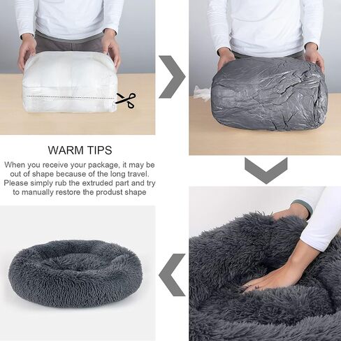 Dog Bed, Cat Calming Bed, Faux Fur Pillow Pet Donut Cuddler Round Plush Bed for Large Medium Small Dogs and Cats in Saudi Arabia