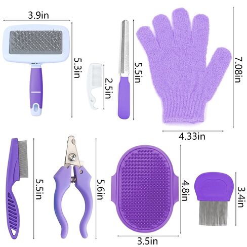 VCZONE Pink Small Animal Grooming Kit with Nail Clipper, Flea Comb, Shampoo Brush, Slicker Brush, Massage Glove for Rabbits in Saudi Arabia