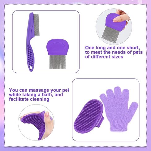 VCZONE Pink Small Animal Grooming Kit with Nail Clipper, Flea Comb, Shampoo Brush, Slicker Brush, Massage Glove for Rabbits in Saudi Arabia