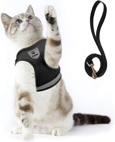 Supet Cat Harness and Leash Set - Soft Mesh Adjustable Cat Vest Harness with Reflective Strap for Walking Cat and Puppy Rabbit in Kuwait