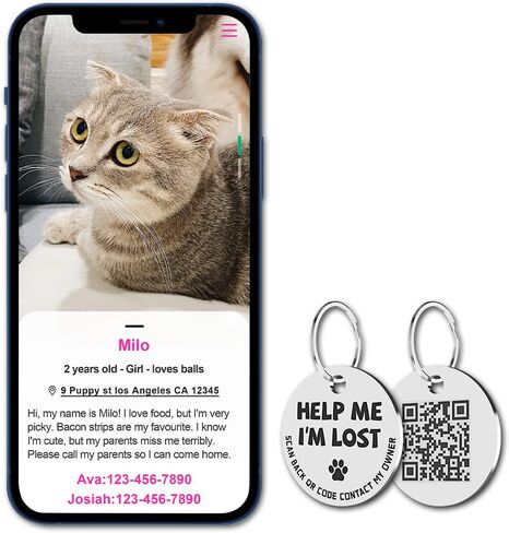 MYLUCKYTAG Stainless Steel QR Code Pet ID Tags Cat Tags - Pet Online Profile - Scan QR Receive Instant Pet Location Alert Email in Saudi Arabia