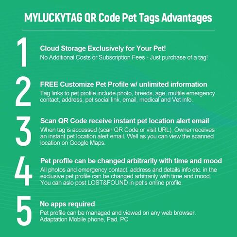 MYLUCKYTAG Stainless Steel QR Code Pet ID Tags Cat Tags - Pet Online Profile - Scan QR Receive Instant Pet Location Alert Email in Saudi Arabia