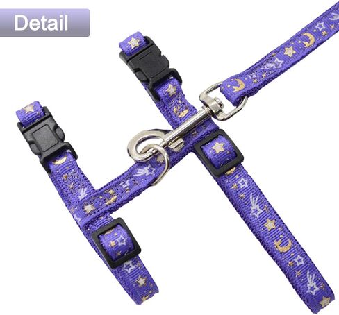 Cat Harness and Leash Set for Outdoor Walking Escape Proof Adjustable Soft Safety Strap with Golden Star and Moon Design Glow in The Dark Black in Kuwait