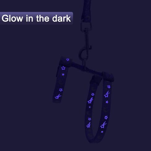 Cat Harness and Leash Set for Outdoor Walking Escape Proof Adjustable Soft Safety Strap with Golden Star and Moon Design Glow in The Dark Black in Kuwait