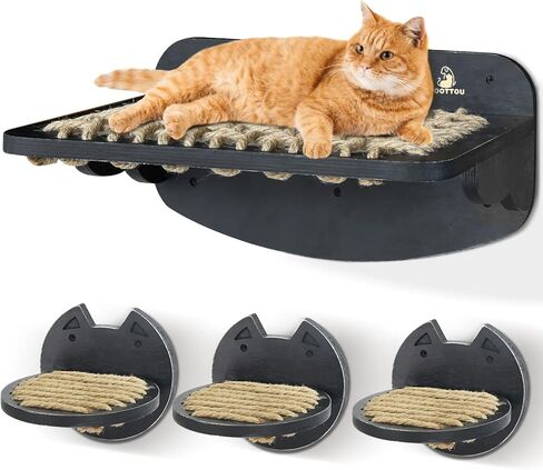 Cat Wall Shelves Cat Hammock with 3 Steps, Cat Furniture Cat Shelf for Wall, Natural Sisal Cat Shelves and Perches, Cat Climbing Shelf Cat Scratching Post,Modern Cat Bed & Furniture, Gift for Cat in Kuwait