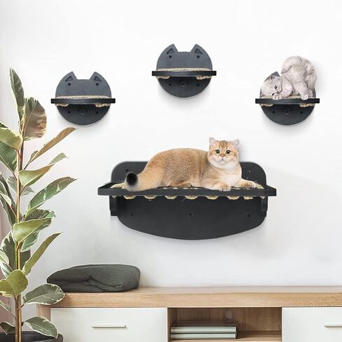 Cat Wall Shelves Cat Hammock with 3 Steps, Cat Furniture Cat Shelf for Wall, Natural Sisal Cat Shelves and Perches, Cat Climbing Shelf Cat Scratching Post,Modern Cat Bed & Furniture, Gift for Cat in Kuwait