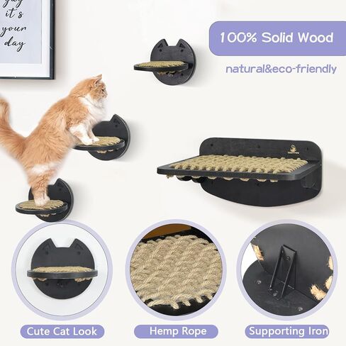 Cat Wall Shelves Cat Hammock with 3 Steps, Cat Furniture Cat Shelf for Wall, Natural Sisal Cat Shelves and Perches, Cat Climbing Shelf Cat Scratching Post,Modern Cat Bed & Furniture, Gift for Cat in Kuwait