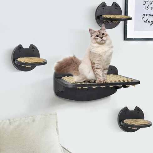 Cat Wall Shelves Cat Hammock with 3 Steps, Cat Furniture Cat Shelf for Wall, Natural Sisal Cat Shelves and Perches, Cat Climbing Shelf Cat Scratching Post,Modern Cat Bed & Furniture, Gift for Cat in Kuwait