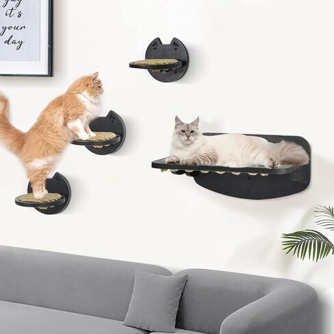 Cat Wall Shelves Cat Hammock with 3 Steps, Cat Furniture Cat Shelf for Wall, Natural Sisal Cat Shelves and Perches, Cat Climbing Shelf Cat Scratching Post,Modern Cat Bed & Furniture, Gift for Cat in Kuwait