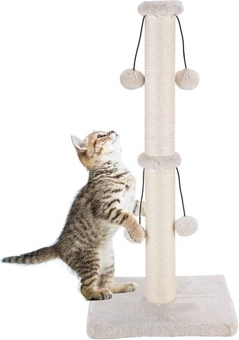 Dimaka Cat Scratching Post, Natural Sisal Rope Claw Scratcher Post with 4 Hanging Toy Balls for Indoor Cats and Kittens (25 inches for Kittens, Beige) in Saudi Arabia