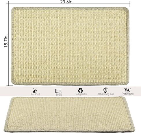Cat Scratcher Mat, 23.6 x 15.7inch,Natural Sisal Cat Scratchers for Indoor Cats with Velcro Tapes,Cat Scratching Pad Rug,Horizontal Cat Scratching Mat Protect Furniture and Sofas (Brown) in Kuwait