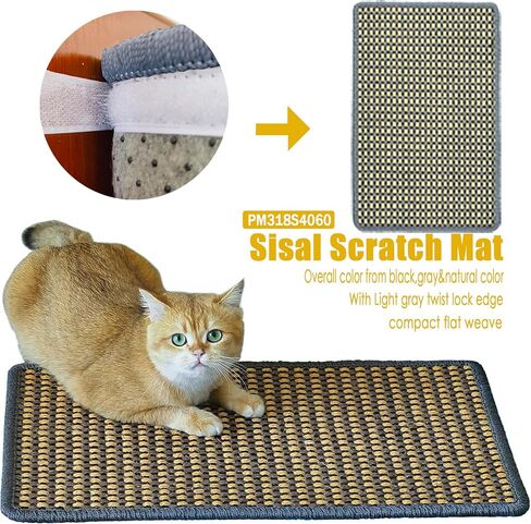 Cat Scratcher Mat, 23.6 x 15.7inch,Natural Sisal Cat Scratchers for Indoor Cats with Velcro Tapes,Cat Scratching Pad Rug,Horizontal Cat Scratching Mat Protect Furniture and Sofas (Brown) in Saudi Arabia