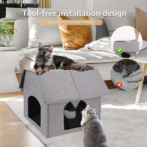 fophop Outdoor Indoor Cat House with Removable Soft Mat, Weatherproof Feral Small Animals Shelter for Cats, Puppies, Rabbits,Easy to Assemble in Kuwait