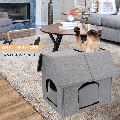 fophop Outdoor Indoor Cat House with Removable Soft Mat, Weatherproof Feral Small Animals Shelter for Cats, Puppies, Rabbits,Easy to Assemble in Kuwait
