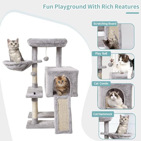 MIAO PAW 10Beige Cute Cat Tree Tower for Indoor Cats - Condo with Sisal Scratching Posts，Jump Platform Cat Furniture Activity Center Play House Bed Beige in Kuwait