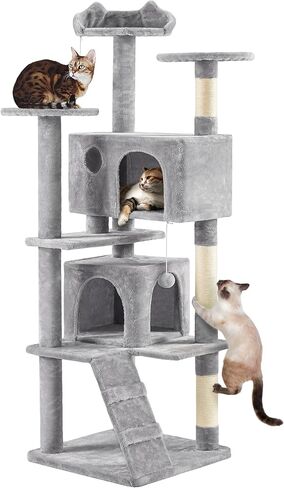 Yaheetech 54in Cat Tree Tower, 2 Caves, Kitten-Ear Perch & Scratching Posts in Saudi Arabia