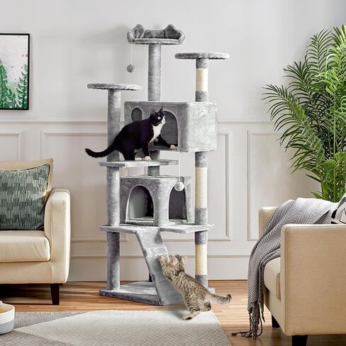 Yaheetech 54in Cat Tree Tower, 2 Caves, Kitten-Ear Perch & Scratching Posts in Saudi Arabia