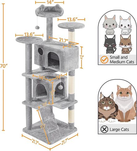 Yaheetech 54in Cat Tree Tower, 2 Caves, Kitten-Ear Perch & Scratching Posts in Saudi Arabia