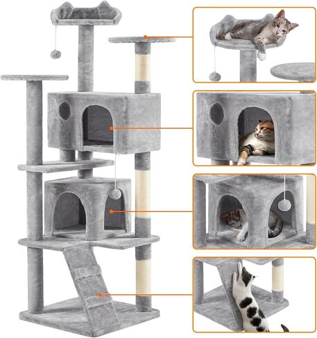 Yaheetech 54in Cat Tree Tower, 2 Caves, Kitten-Ear Perch & Scratching Posts in Saudi Arabia