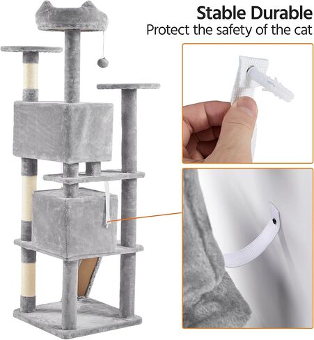 Yaheetech 54in Cat Tree Tower, 2 Caves, Kitten-Ear Perch & Scratching Posts in Saudi Arabia