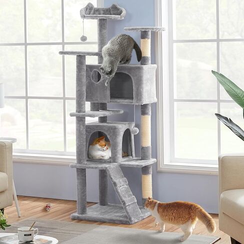 Yaheetech 54in Cat Tree Tower, 2 Caves, Kitten-Ear Perch & Scratching Posts in Saudi Arabia