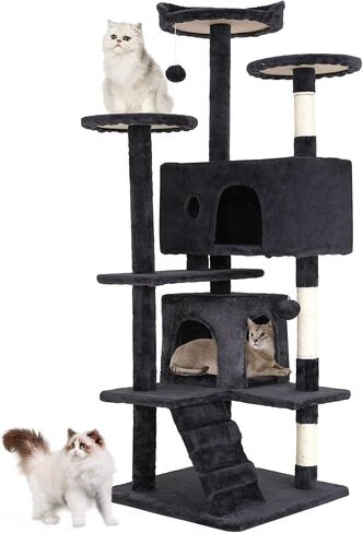 BestPet 54in Cat Tree Tower for Indoor Cats,Multi-Level Cat Furniture Activity Center with Cat Scratching Posts Stand House Cat Condo with Funny Toys for Kittens Pet Play House,Dark Gray in Saudi Arabia