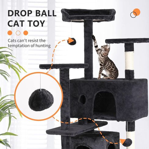 BestPet 54in Cat Tree Tower for Indoor Cats,Multi-Level Cat Furniture Activity Center with Cat Scratching Posts Stand House Cat Condo with Funny Toys for Kittens Pet Play House,Dark Gray in Saudi Arabia