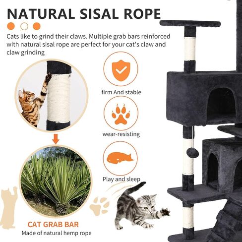 BestPet 54in Cat Tree Tower for Indoor Cats,Multi-Level Cat Furniture Activity Center with Cat Scratching Posts Stand House Cat Condo with Funny Toys for Kittens Pet Play House,Dark Gray in Saudi Arabia