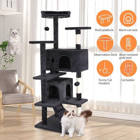 BestPet 54in Cat Tree Tower for Indoor Cats,Multi-Level Cat Furniture Activity Center with Cat Scratching Posts Stand House Cat Condo with Funny Toys for Kittens Pet Play House,Dark Gray in Saudi Arabia