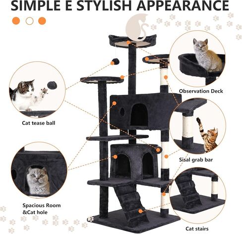 BestPet 54in Cat Tree Tower for Indoor Cats,Multi-Level Cat Furniture Activity Center with Cat Scratching Posts Stand House Cat Condo with Funny Toys for Kittens Pet Play House,Dark Gray in Saudi Arabia