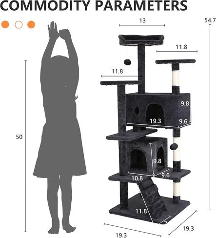 BestPet 54in Cat Tree Tower for Indoor Cats,Multi-Level Cat Furniture Activity Center with Cat Scratching Posts Stand House Cat Condo with Funny Toys for Kittens Pet Play House,Dark Gray in Saudi Arabia