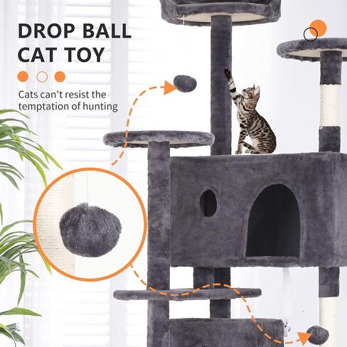 BestPet 54in Cat Tree Tower for Indoor Cats,Multi-Level Cat Furniture Activity Center with Cat Scratching Posts Stand House Cat Condo with Funny Toys for Kittens Pet Play House,Dark Gray in Saudi Arabia