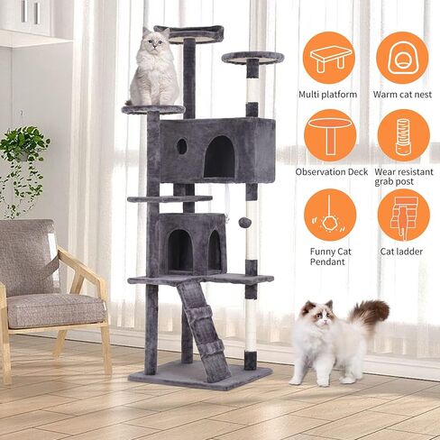 BestPet 54in Cat Tree Tower for Indoor Cats,Multi-Level Cat Furniture Activity Center with Cat Scratching Posts Stand House Cat Condo with Funny Toys for Kittens Pet Play House,Dark Gray in Saudi Arabia