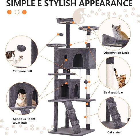 BestPet 54in Cat Tree Tower for Indoor Cats,Multi-Level Cat Furniture Activity Center with Cat Scratching Posts Stand House Cat Condo with Funny Toys for Kittens Pet Play House,Dark Gray in Saudi Arabia
