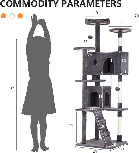 BestPet 54in Cat Tree Tower for Indoor Cats,Multi-Level Cat Furniture Activity Center with Cat Scratching Posts Stand House Cat Condo with Funny Toys for Kittens Pet Play House,Dark Gray in Saudi Arabia