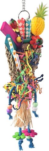 KATUMO Bird Toys, Bird Grass Basket with Array of Chewable Toys Bird Foraging Toys for Parakeet Conure Lovebird Cockatiel Canary Small Medium Birds in Saudi Arabia